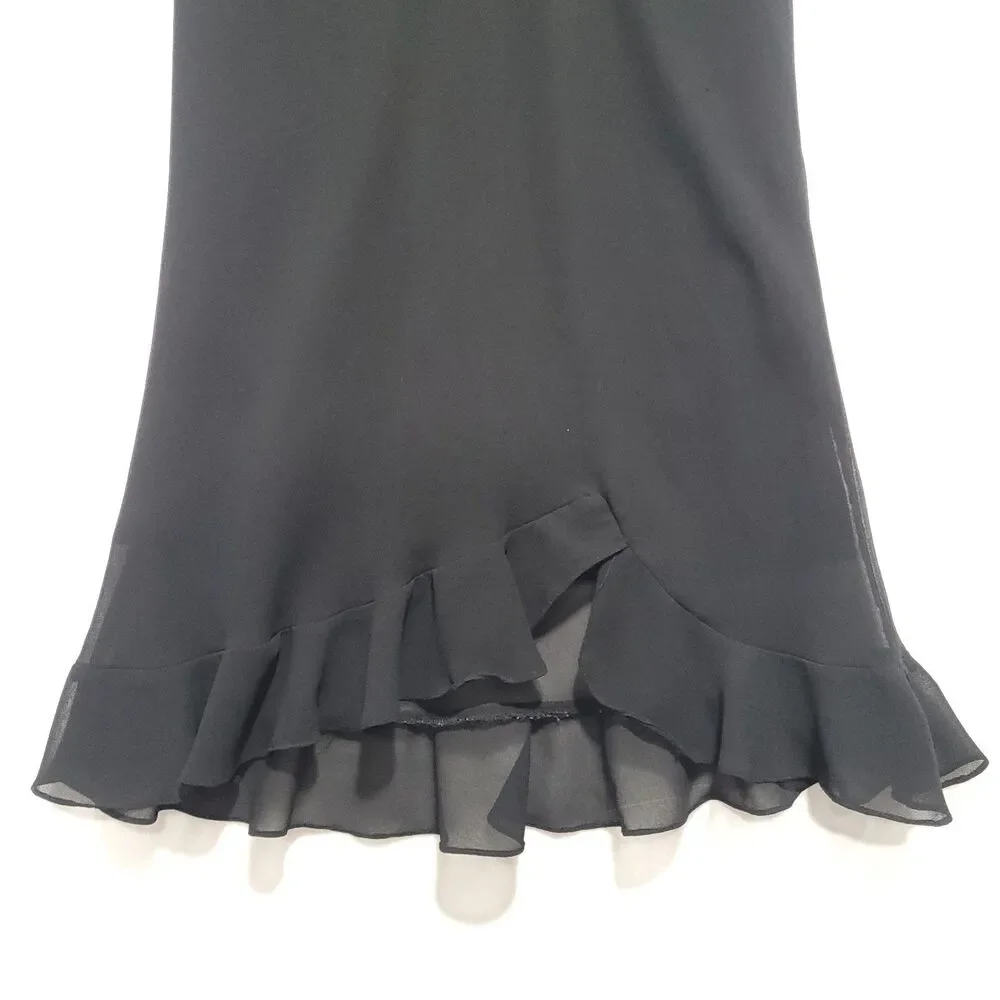 Y2K Romantic Goth Maxi chiffon Skirt 8 Black‎ Ruffle High Low ankle Hem JBS vtg
